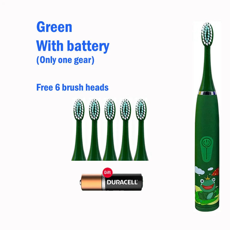 Children Electric Toothbrush With Replace Brush Heads Kids Cartoon Toothbrush Ultrasonic Sonic Electric Toothbrush With 6 Head