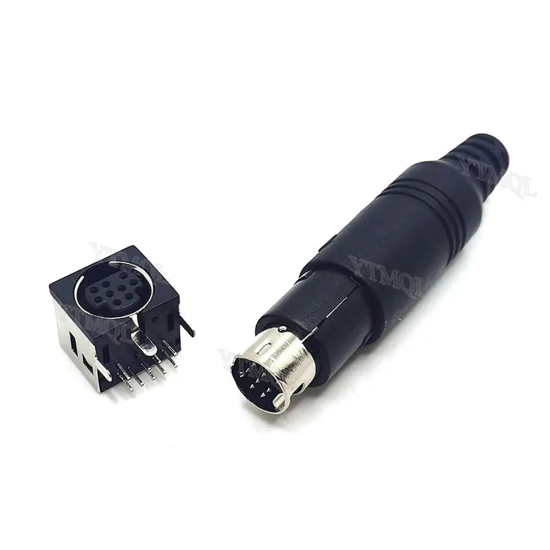 1pcs Mini Din 9 Pin Female Male Din Sockets MD-SM Shield Right Angle Through Holes PCB Circular Receptacle Connector