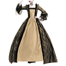 Medieval Victorian Court Lace Patchwork Gothic Dress Halloween Witch Cosplay Party Costume Square Neck Flare Sleeve Maxi