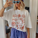 Summer Ocean Coastal Graphic Tees Trendy Retro Aesthetic La Dolce Vita T Shirt Cute Oyster Wine Shirt Beach Vacation Women Tops