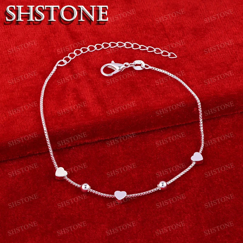 SHSTONE 18K Gold Solid Heart Beads Bracelet For Woman Fashion Charm Jewelry Lady Cute Hand Chain Wedding Bangles Birthday Gifts