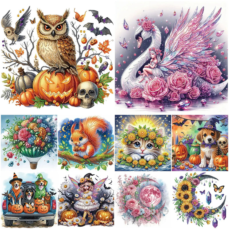 5D DIY Partial Special Shaped Drill Diamond Painting Kit Animal Halloween Decoration Christmas DIY Painting Decor 30/40X40/30CM