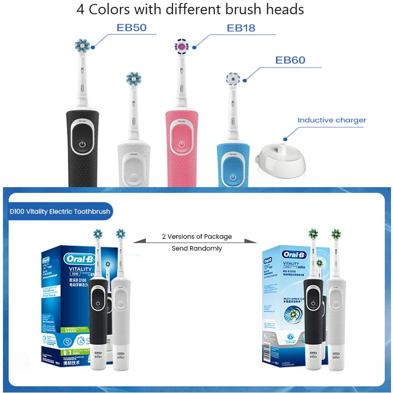 Oral B D100 Electric Toothbrush 2D Vitality Cleaning Teeth Brush Waterproof Electronic Teeth Brush Inductive Charger With Timer