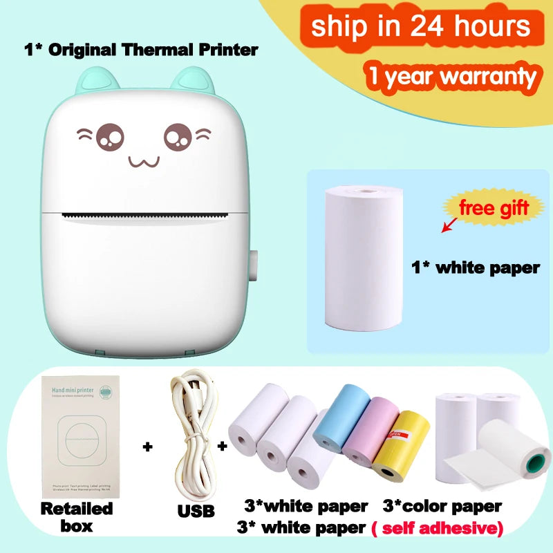 KGG Portable Thermal Printer Wireless BT 203dpi Photo Label Memo Wrong Question Printing USB Cable No Ink Print Mini Printer