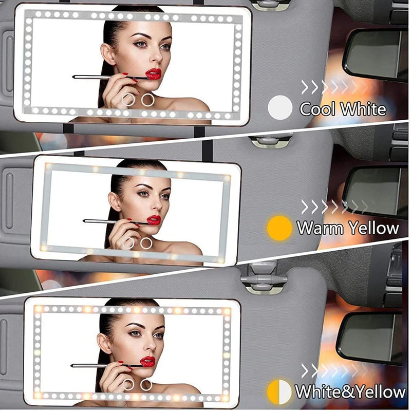 Car Sun Visor Vanity Mirror with Led Light Rechargeable Compact Mirror with 3 Light Modes Car Interior Sun-shading Makeup Mirror