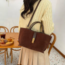 Women Faux Suede Tote Bag Fashion Shoulder Bag Solid Color Trendy Carrying Bag Designer Tote Handbag Outdoor Travel Bag