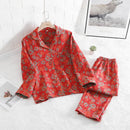 Floral Printed Cotton Women's Pajamas Suit for Spring and Autumn Jacquard Long Sleeved Large Size Home Women Sleepwear Set