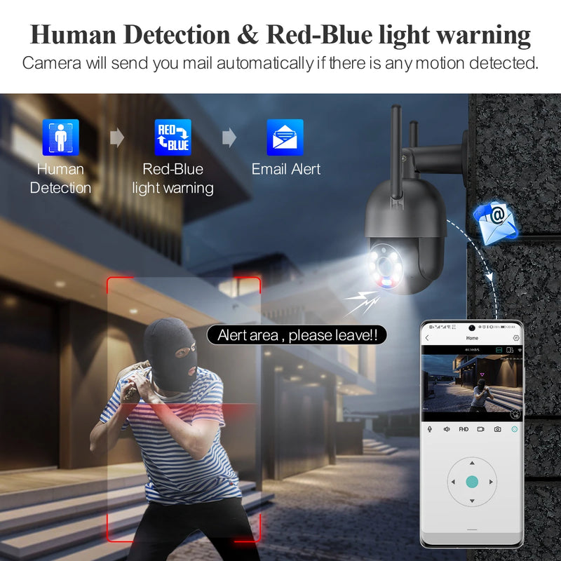 Techage 8MP 4K 2K PTZ Security Wireless IP Camera Video Surveillance WIFI Camera Outdoor AI Red-Blue Light Alarm Human Detected