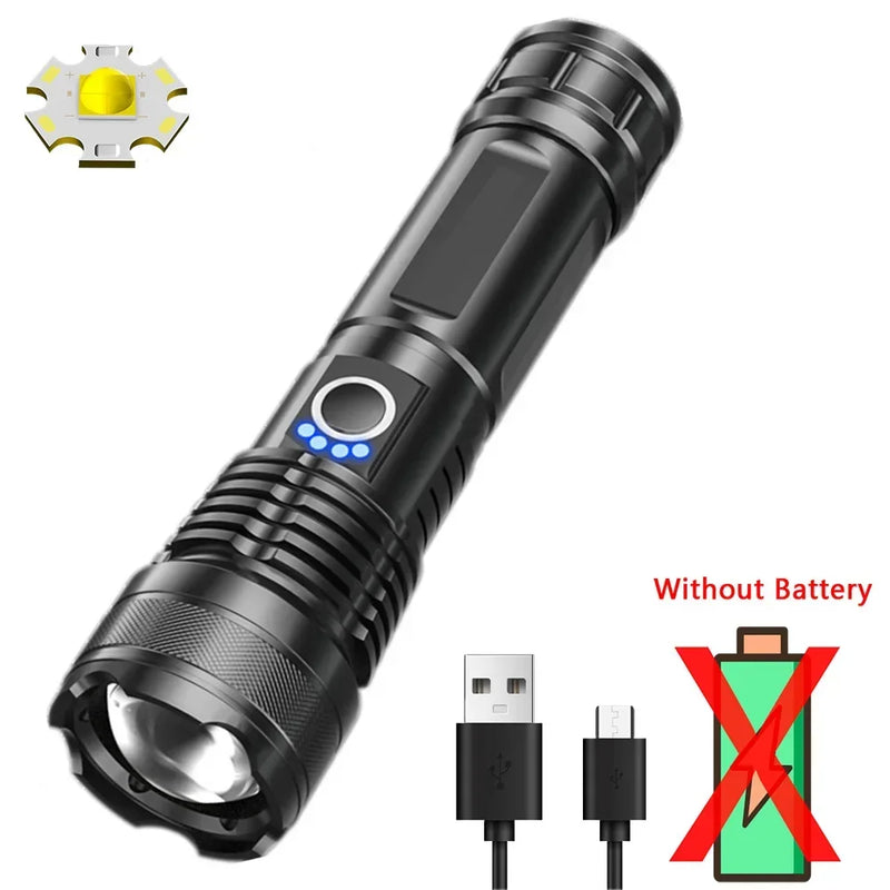 Heinast 1000lm S009 Powerful Tactical LEP Flashlight 18650 or 21700 Battery Zoom Torch Light Lamp with Tail Rope Power Indicator