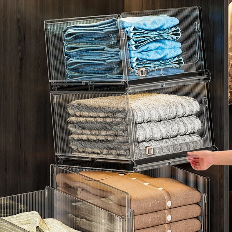 Large Capacity Foldable Storage Box Plastic Clothes Organizer Transparent Home Storage Trunk for Clothes Sundries Organizer