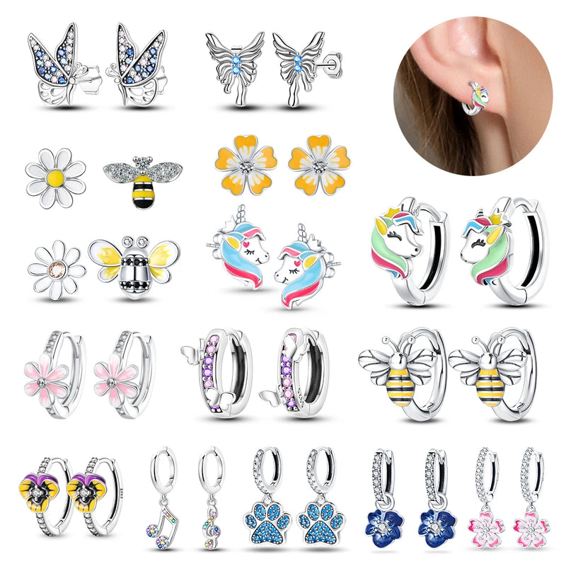 Hot Sale Bee Earrings For Girl Lovely Yellow Black Dancing Bee Happy S925 Hoop Earrings Birthday Gift Silver Jewelry