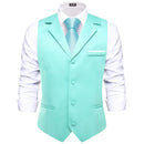 Hi-Tie Solid Black V-neck Men Vest With Tie Jacquard Tuxedo Dress Waistcoat Adjustable Jacket Casual Business Party Fashion