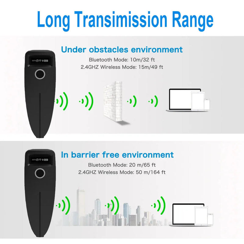 Barcode Scanner Wireless 1D 2D QR Code Scanner USB Bluetooth Mini Pocket QR Reader IOS Android Windows for Mobile Payment