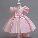 Mode Einfarbiges Mädchen Abendkleid Kurzarm Schleife Kinder Kleider für Mädchen Sommer Mädchen Partykleid 1-10 Jahre