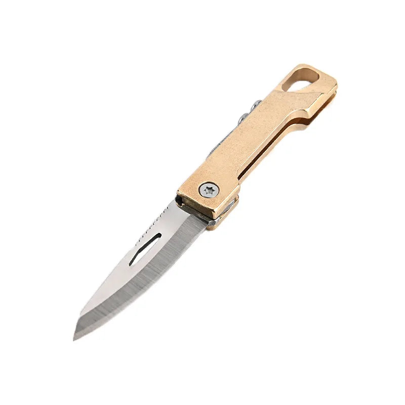 LiTuiLi Mini Brass Folding Knife Keychain Stainless Steel Pocket Knives Small Utility Craft Wrapping Box Paper Envelope Cutter