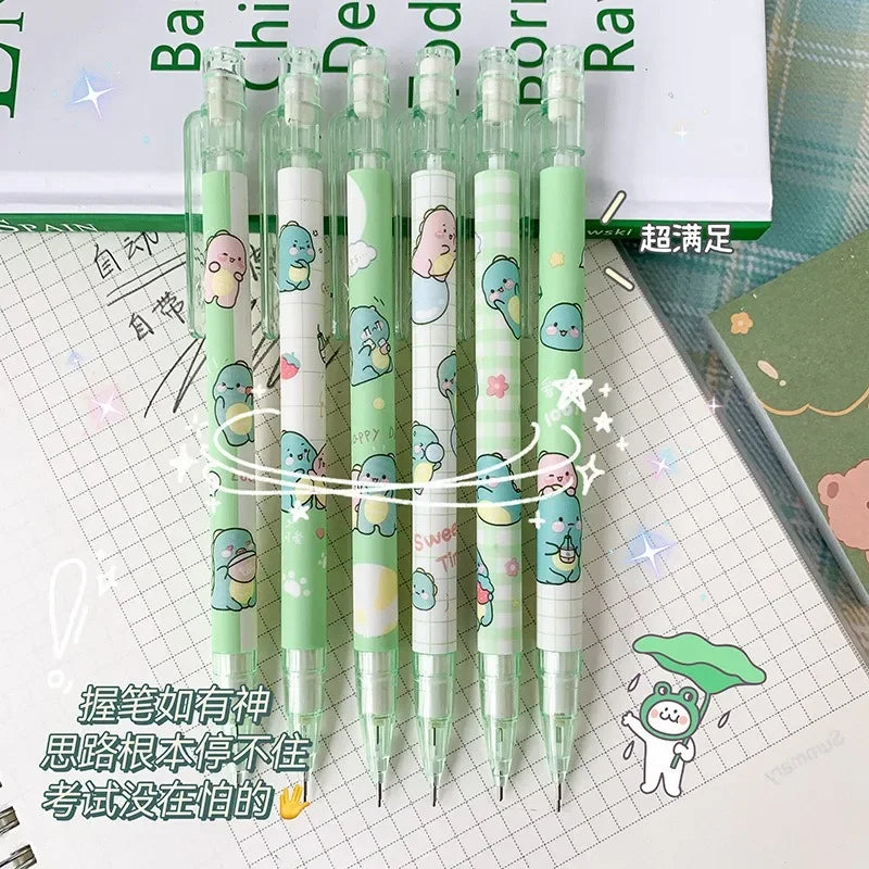 6Pcs 0.5/0.7mm Mechanical Pencils Kawaii Cute Automatic Pencils with Erasers Students Stationery Writing School Office Supplies