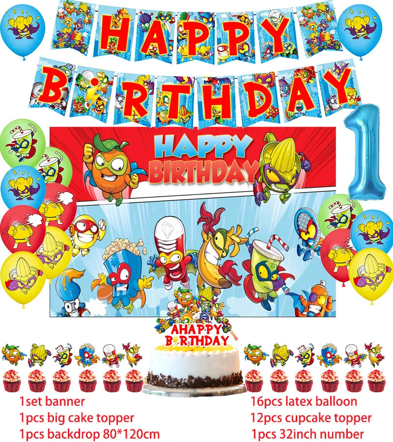Superzings Birthday Party Supplies Balloon Banner Backdrop Tableware Cake Topper Party Decoration Baby Shower