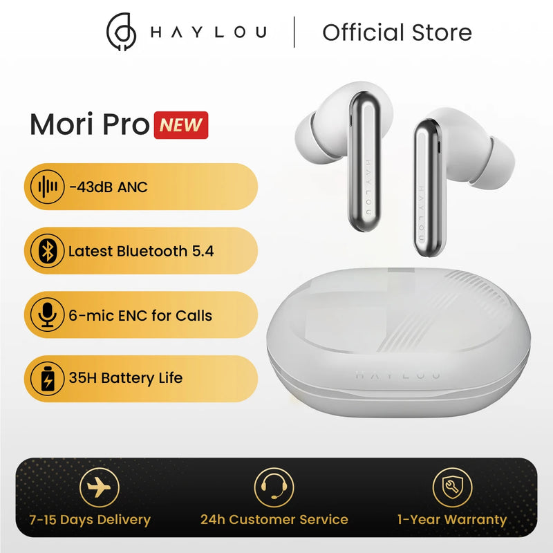 HAYLOU Mori Pro ANC Bluetooth 5.4 Earphones 43dB Active Noise Cancellation Earbuds 6 Mic Wireless Headphones 35H Battery Life