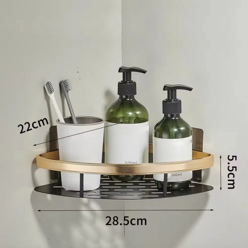 Bathroom Shelves Corner Shower Shelf Aluminum Wall Mount Shampoo Storage Rack Holders No Drill Kitchen Bathroom Accessories