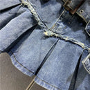 Fashion Patchwork Pleated Denim Skirt for Women's High-Waist Casual Loose A-Line Skirts Female 2023 Spring New
