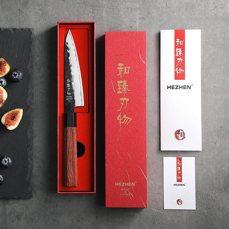 HEZHEN 5.5 Inches Utility Knife Stainless Steel Kitchen Cooking Knives Rosewood Handle With Gift Box Three-layer Composite Steel