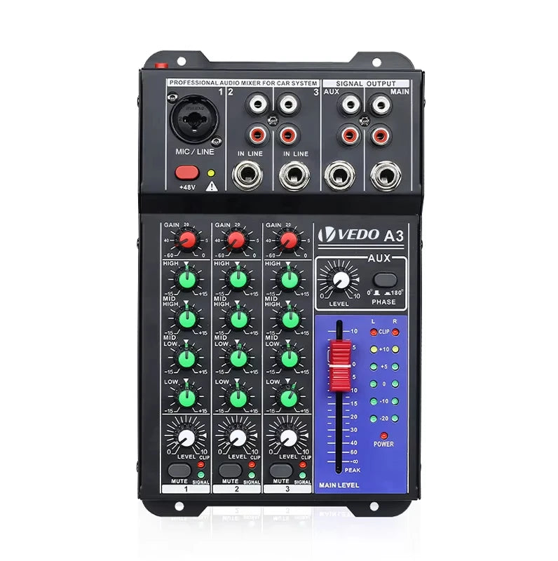 VEDO 3-Channel Professional Portable Sound Mixer Console Computer Input 48v Power Model Number Certification Origin Mixing A3