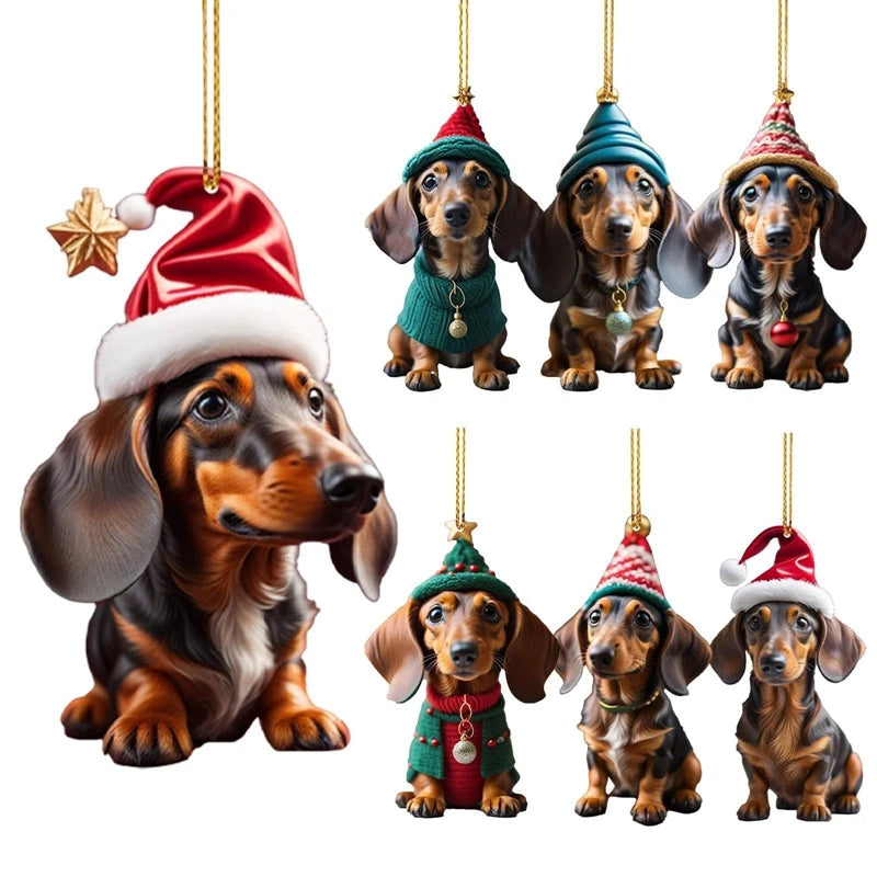 Funny Dog Christmas Tree Ornament Christmas Dog Car Hanger Pendants Christmas Decoration Acrylic Craft Dog Home Decor Xmas Party