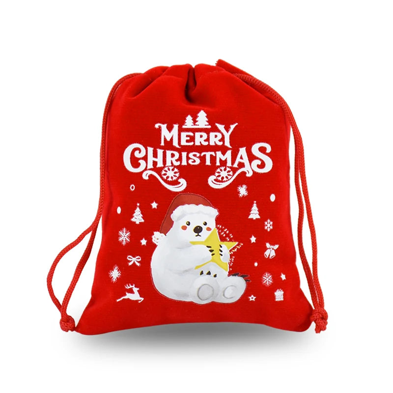 5pcs Red Christmas Velvet Bags Advent Calendar Drawstring Pouch Candy Snack Gift Bag Xmas Jewelry Packing Storage Bags New Year