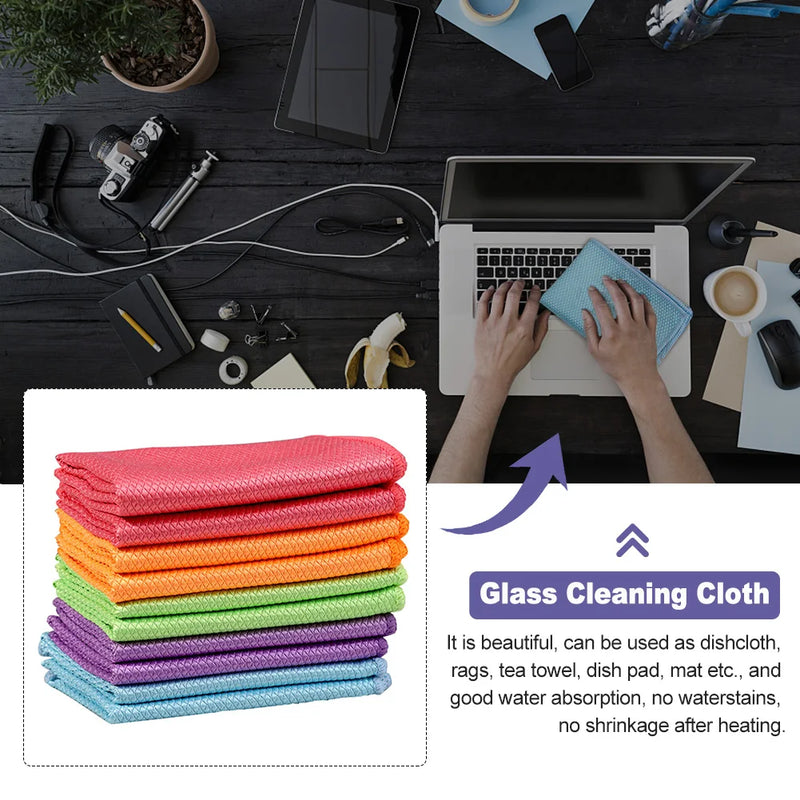 Traceless Microfiber Cleaning Cloths for Windows Cars Mirrors Polishing Fish Scale Rag Soft Lint Reusable Glass Cleaning Cloth