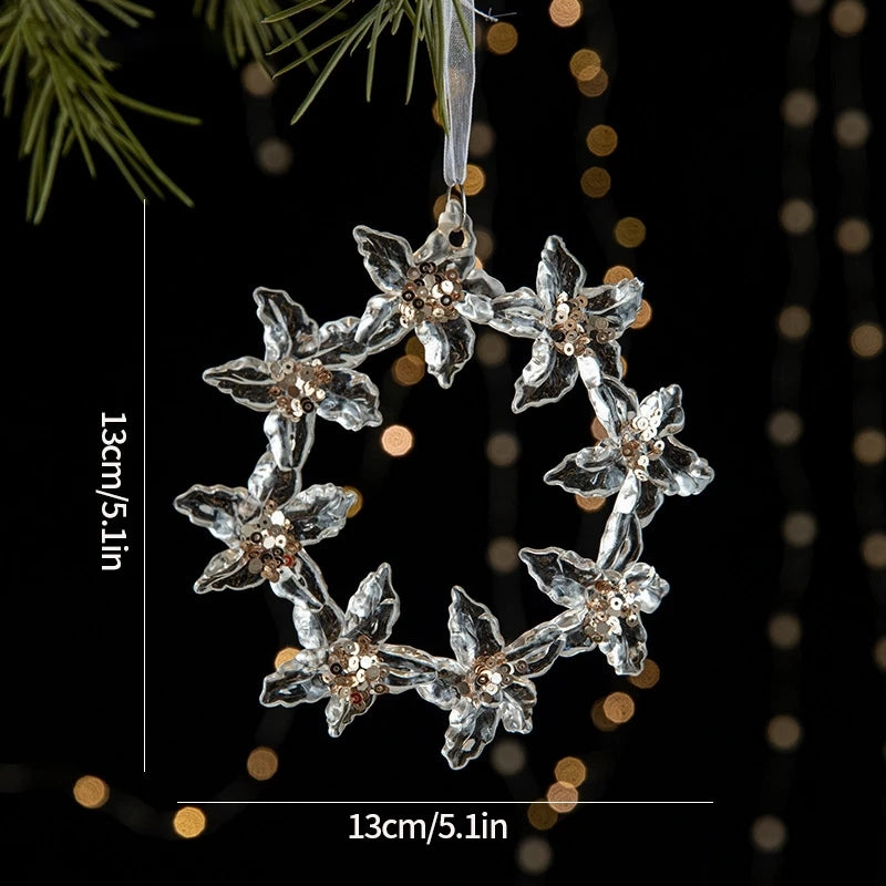 Christmas Decoration Acrylic Snowflake Icicle Pendants Xmas Tree Decor Snowflower Bell Hanging Pendant Home New Year Gift 2025