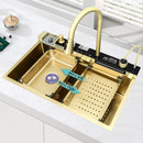 Gold Multifunctional Kitchen Waterfall Sink Digital Display Large Single Sink Dish Basin Sink 304 Stainless Steel