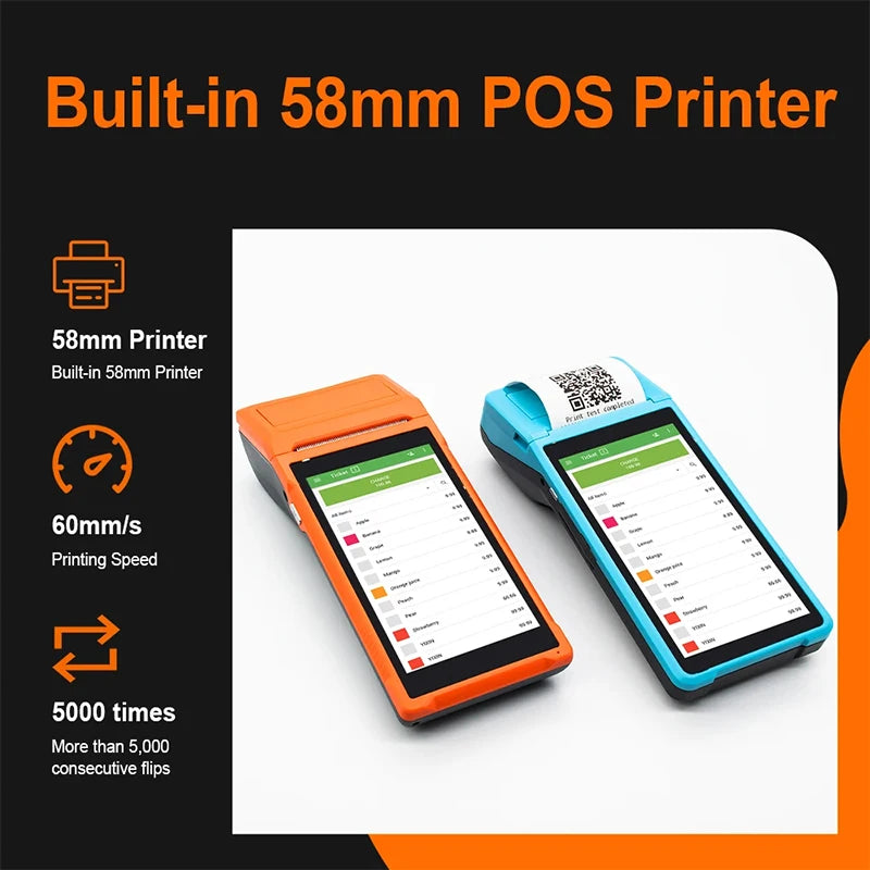 Handheld Android 8.1 PDA POS Printer 58mm Mobile Receipt Bill Thermal Printer 5.5 HD Support WiFi 1D/2D Scanning POS System