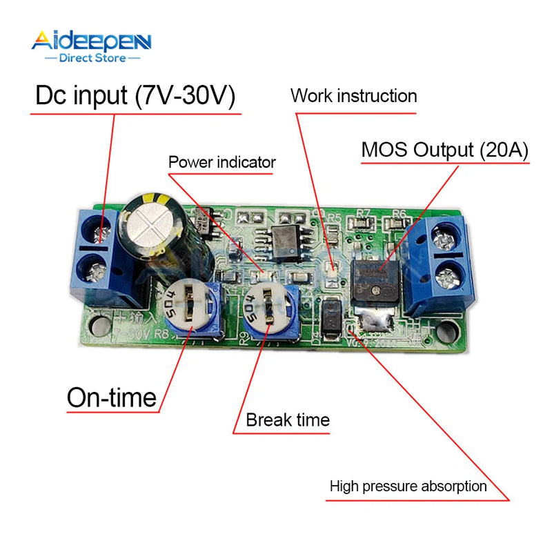 Adjustable Cycle Timer Delay On/Off Switch Power Supply Relay Module DC 12V 24V Timer Relay Module 0-10 Seconds 0-30 Minute 0-5H