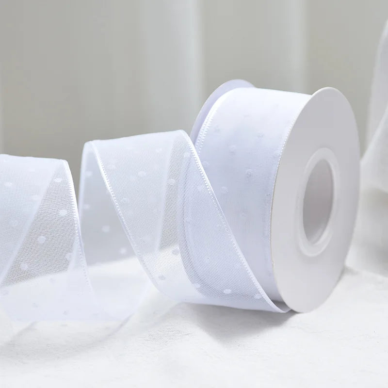 10Yards 4CM Polka Dots Organza Gauze Packaging Ribbon Tape Flower Gift Box Wrap Bow DIY Wedding Christmas Party Decoration