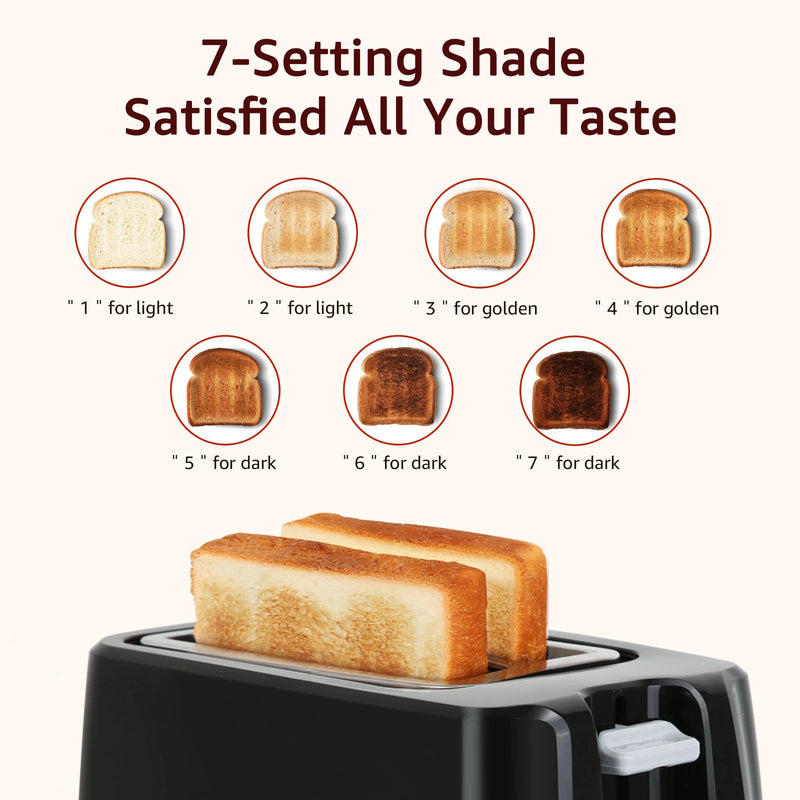 2 Short Slots Extra Wide Toaster, 7 Levels Roasting, BPA Free, BPA Free, Black 750 W