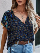 2024 Summer Floral Print Blouses For Women Fashion V Neck Short Sleeve Boho Beach Casual Tops Female Elegant Shirt New Womenes