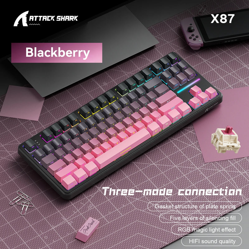 Gaming Keyboard X87 Attack Shark Side Engraved Translucent Character Wireless Mechanical Keyboard,RGB,Hot-Swap,Bluetooth Tri-mod