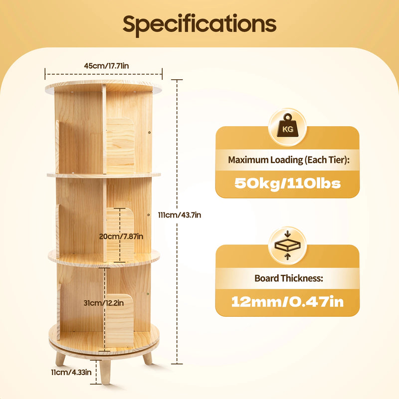 3-Tier Rotating Bookshelf Organizer Modern 360°Rotating Storage Rack Display Holder Stand Floor Standing  Multi-Functional