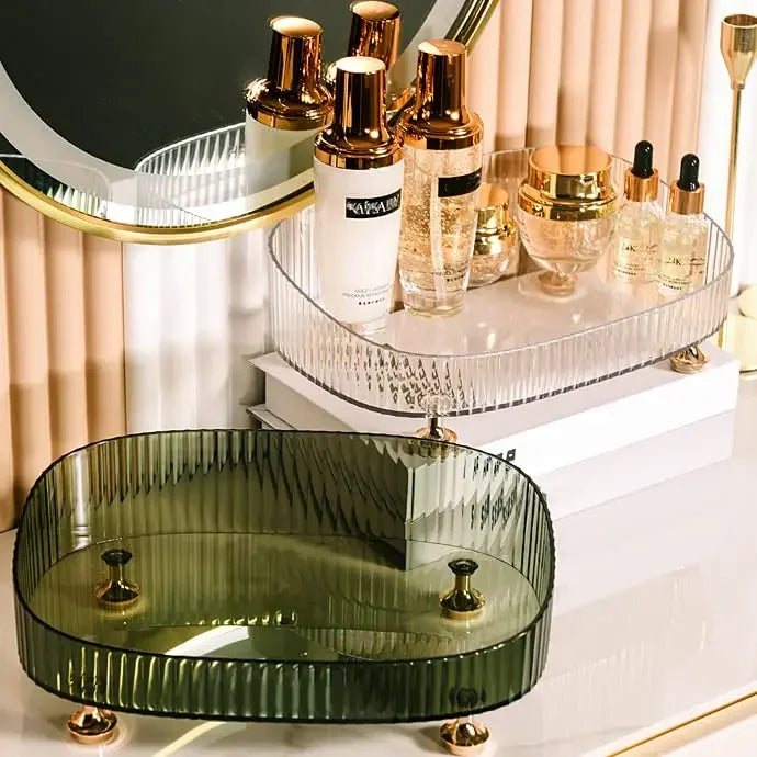 Large Capacity Bathroom Vanity Tray Perfume Organizer for Dresser Clear Desktop Storage Box for Lotion Bottle Cosmetics Skincare