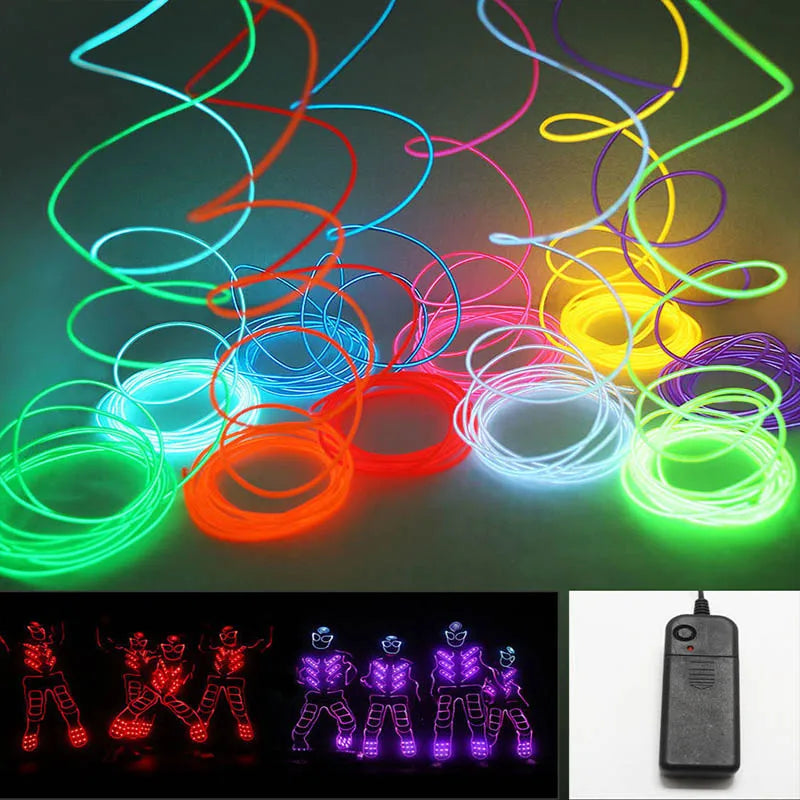 10M/5M/3M/1M Glow EL Wire Cable LED Neon Christmas Dance Party DIY Costumes Clothing Luminous Car Light Decoration Clothes Ball