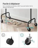 SONGMICS Clothes Rack on Wheels, Heavy-Duty Clothes Rail, with Extendable Hanging Rail, 136 kg Load Capacity