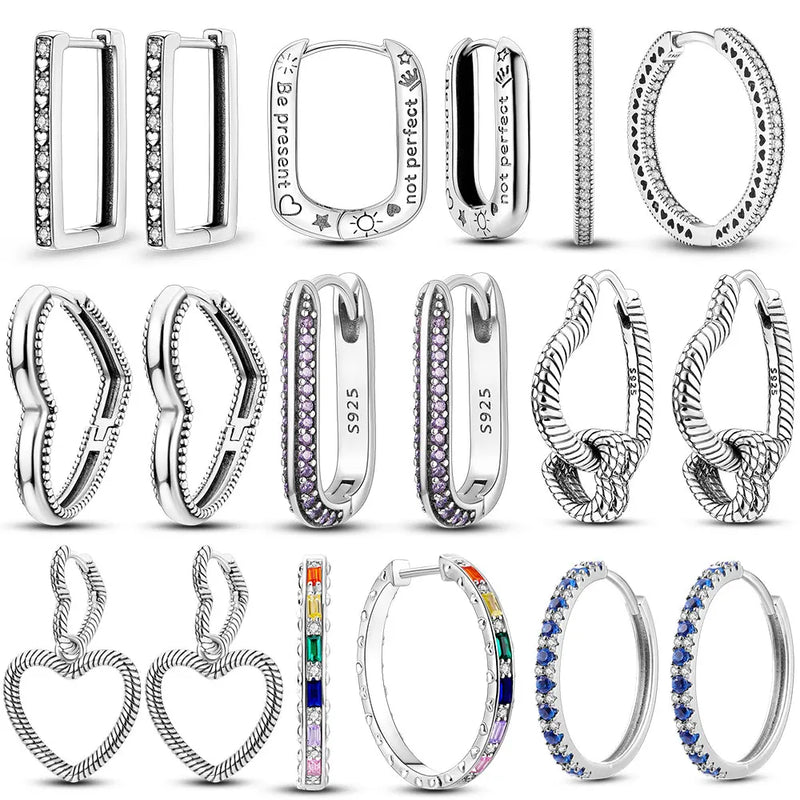 2023 Trend New Purple Pave U Shape Hoop Earring With Zircon Silver Color Luxury Earrings for Women Girl Female Jewelry Accessori