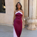Color Blocking Scarf Collar Sling Dress Sexy Waist Cinching Chic Split Bodycon Maxi Dresses 2026 Lady Club Party Vestido
