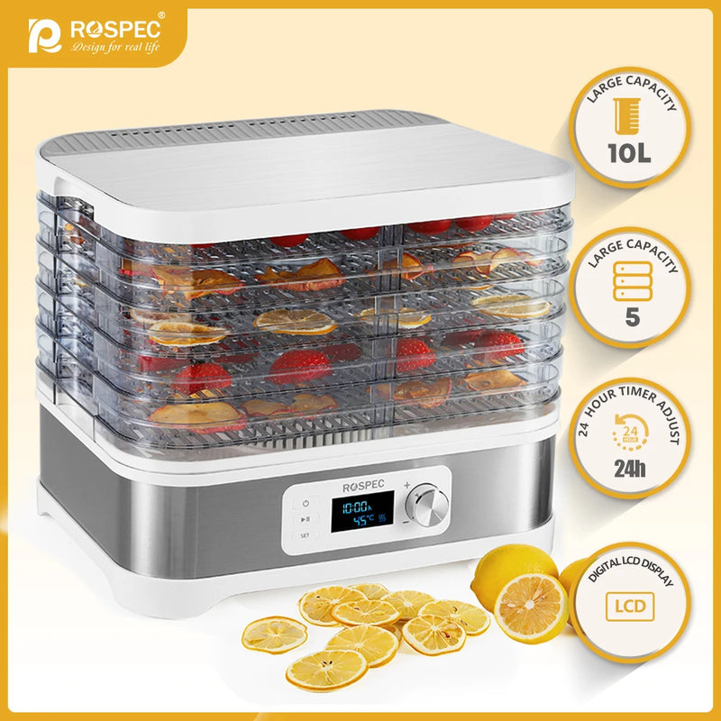 ROSPEC BPA FREE 5 Trays Food Processor  Food Dehydrator Stainless Steel Drying  Fruit  Machine Electric Air Dryer Drying  Meat