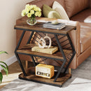 Tribesigns End Table, Industrial Side Table with 3 Storage Shelves, Wood Sofa Side Table with Geometric Metal Frame