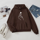 Women Hoodies Casual Kpop Finger Heart Love Pattern Hoody Sweatshirts Fashion Hoodie Long Sleeve Female Pullovers Streetwear