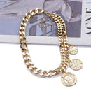 2025 New Contrast Metal Chain Links Choker Necklace With Charm Coin Pendants Jewelry Women Gold Silver Color  Punk Necklace
