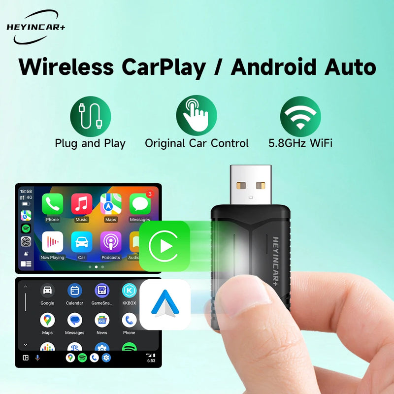 2024 HEYINCAR 2in1 Wireless Android Auto Adapter  Carplay Smart Dongle Plug and Play For  Kia Volvo Audi MG Opel VW Hyundai Jeep