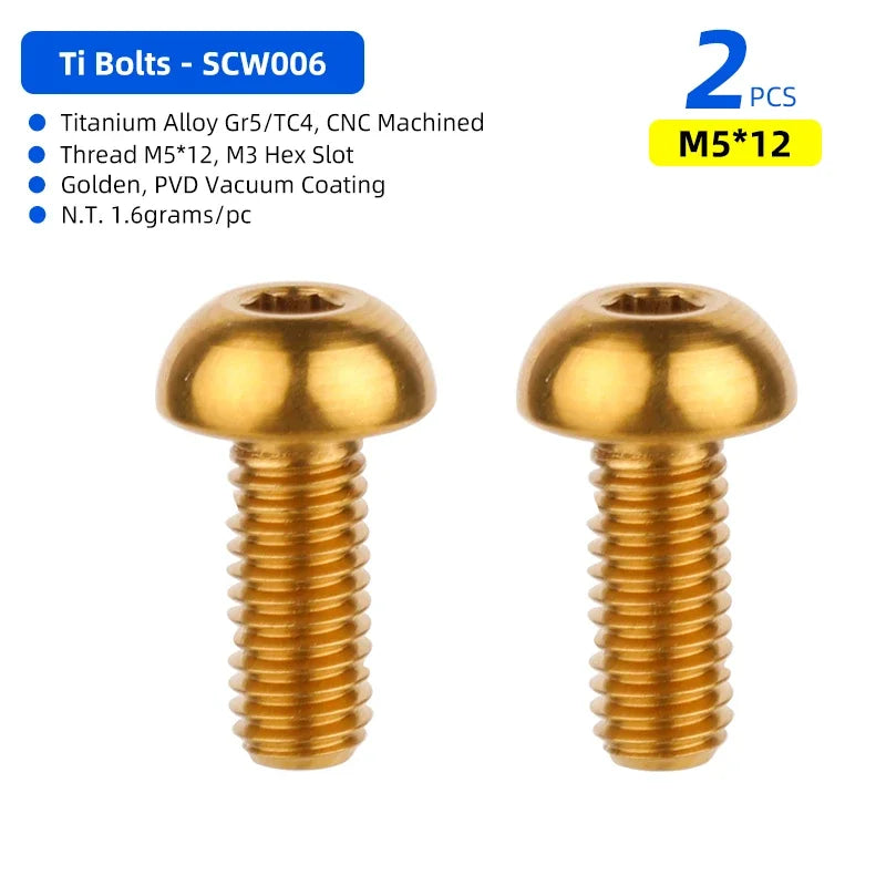 Titanium TC4 Bolts M5x12mm Hex Head for Bicycle Bottle Cage Install MTB Road Bike Ultralight Ti Parts Cycling Accessories
