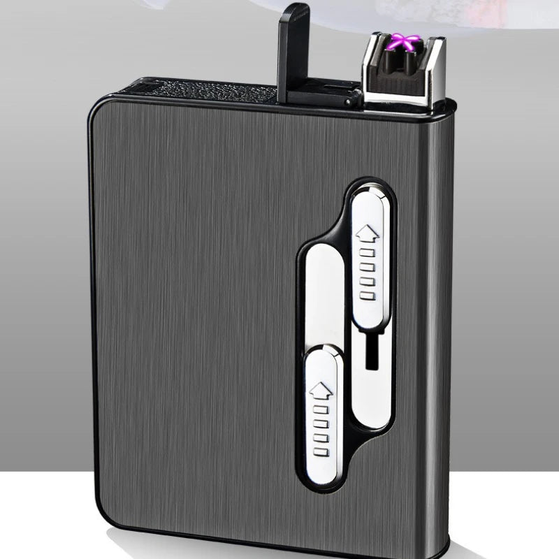 10pcs 20 Large-capacity Cigarettes USB Rechargeable Cigarette Case Lighter Double Arc Moisture-proof Lighter Gift for Men